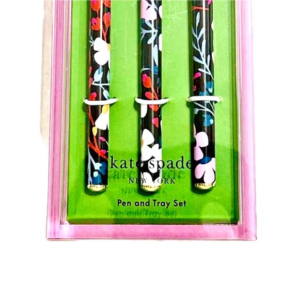 Kate Spade New York Fine Tip Pen Set of 3 Acrylic Desk Organizer Tray Floral NWT - Picture 4 of 5